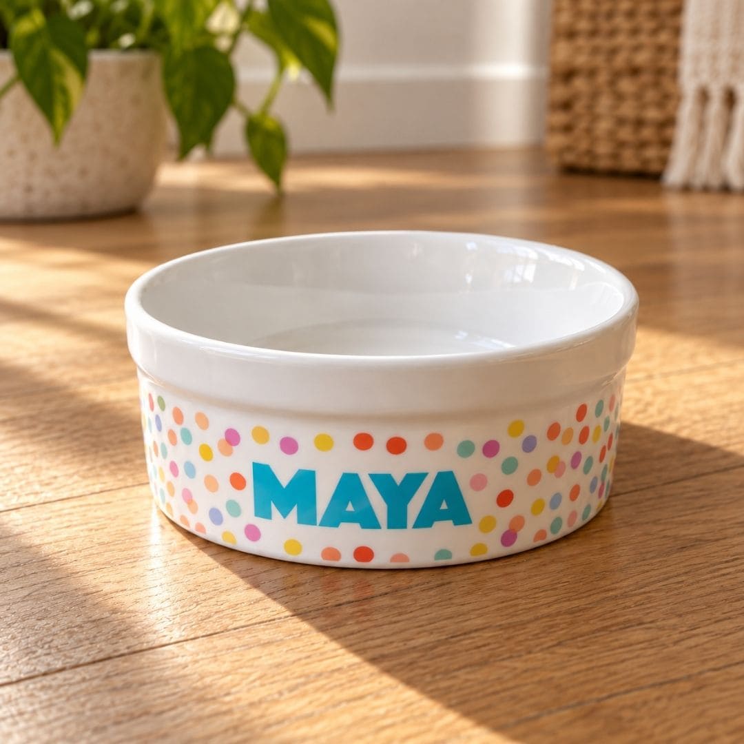 Comedouro ou Bebedouro de Cerâmica Personalizado - Confetes