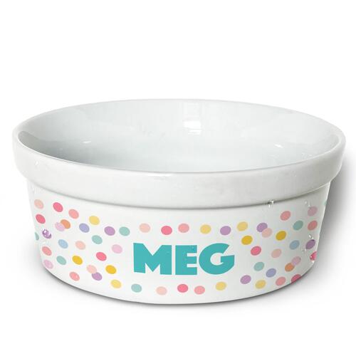 Comedouro/Bebedouro Personalizado Com o Nome do Pet - Tigela de Cer�mica para Pets - Confetes