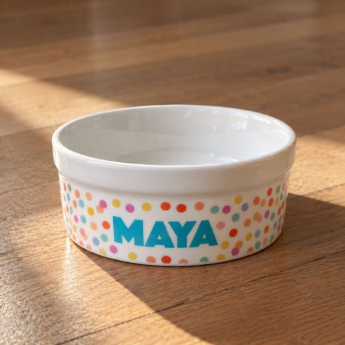 Kit Comedouro e Bebedouro de Cer�mica com Nome do Pet - Confetes