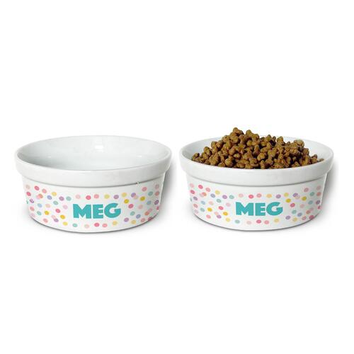 Kit Comedouro + Bebedouro Personalizados Com o Nome do Pet - Dupla de Tigelas de Cer�mica para Pets - Confetes