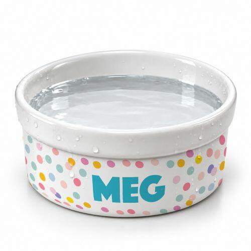 Kit Comedouro e Bebedouro de Cer�mica com Nome do Pet - Confetes