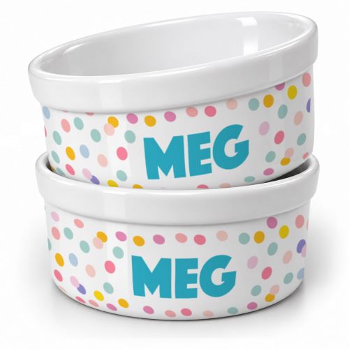 Kit Comedouro e Bebedouro de Cer�mica com Nome do Pet - Confetes
