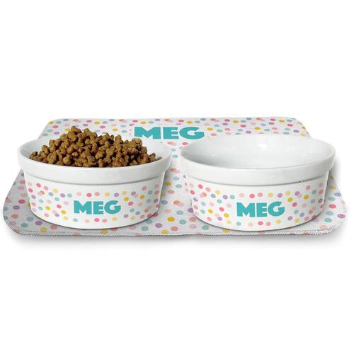 Kit Comedouro + Bebedouro + Tapete Personalizados - Confetes