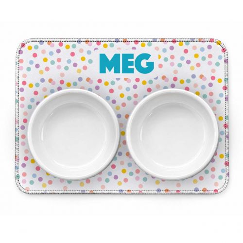 Kit Comedouro + Bebedouro + Tapete Personalizados - Confetes