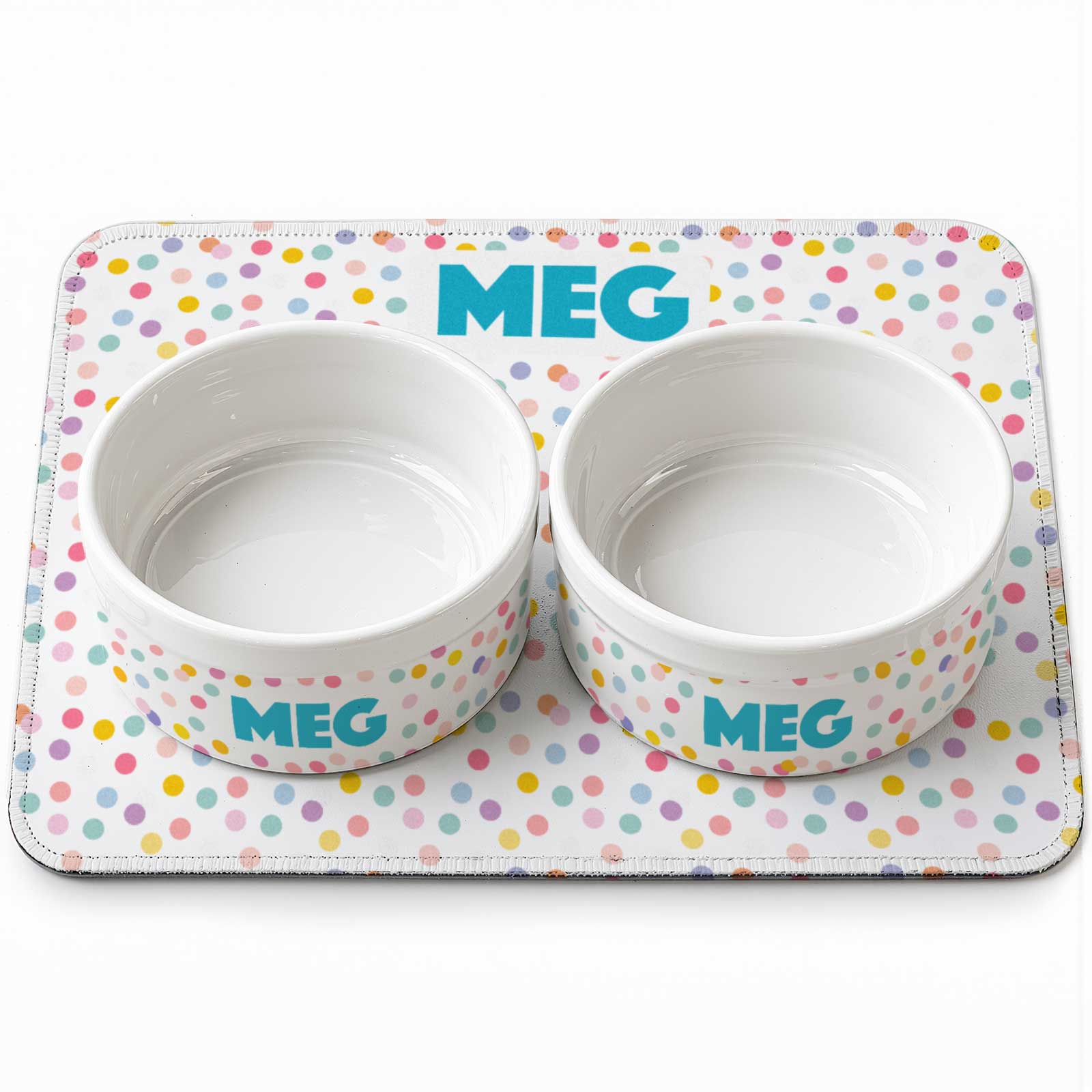 Kit Comedouro + Bebedouro + Tapete Personalizados - Confetes