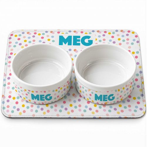 Kit Comedouro + Bebedouro + Tapete Personalizados - Confetes