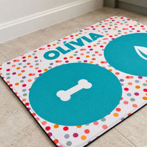 Tapete Duplo Antiderrapante Personalizado para Comedouro e Bebedouro - Confetes