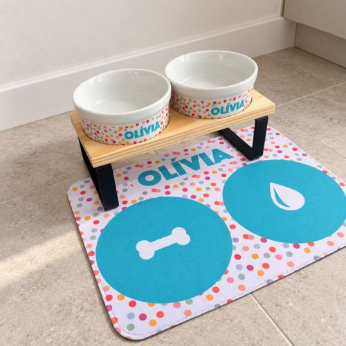 Tapete Duplo Antiderrapante Personalizado para Comedouro e Bebedouro - Confetes