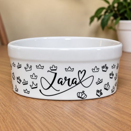 Kit Comedouro e Bebedouro de Cer�mica com Nome do Pet - Realeza