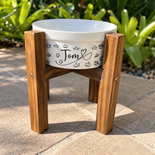 Kit Comedouro e Bebedouro de Cer�mica com Nome do Pet - Realeza