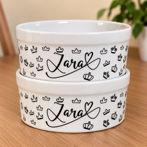 Kit Comedouro e Bebedouro de Cerâmica com Nome do Pet - Realeza