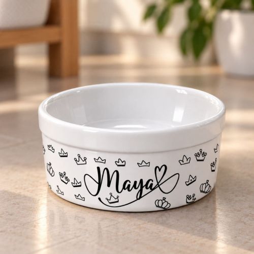 Kit Comedouro e Bebedouro de Cer�mica com Nome do Pet - Realeza