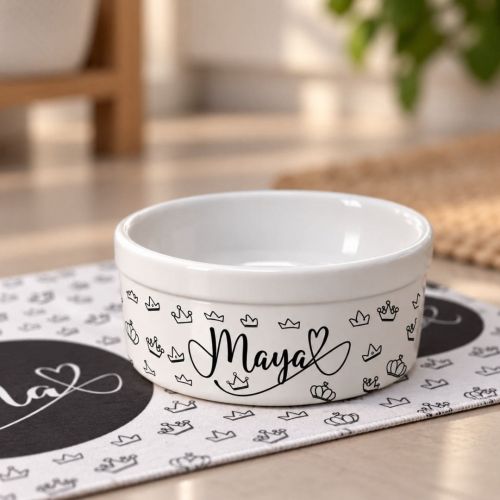 Kit Comedouro + Bebedouro + Tapete Personalizados - Realeza