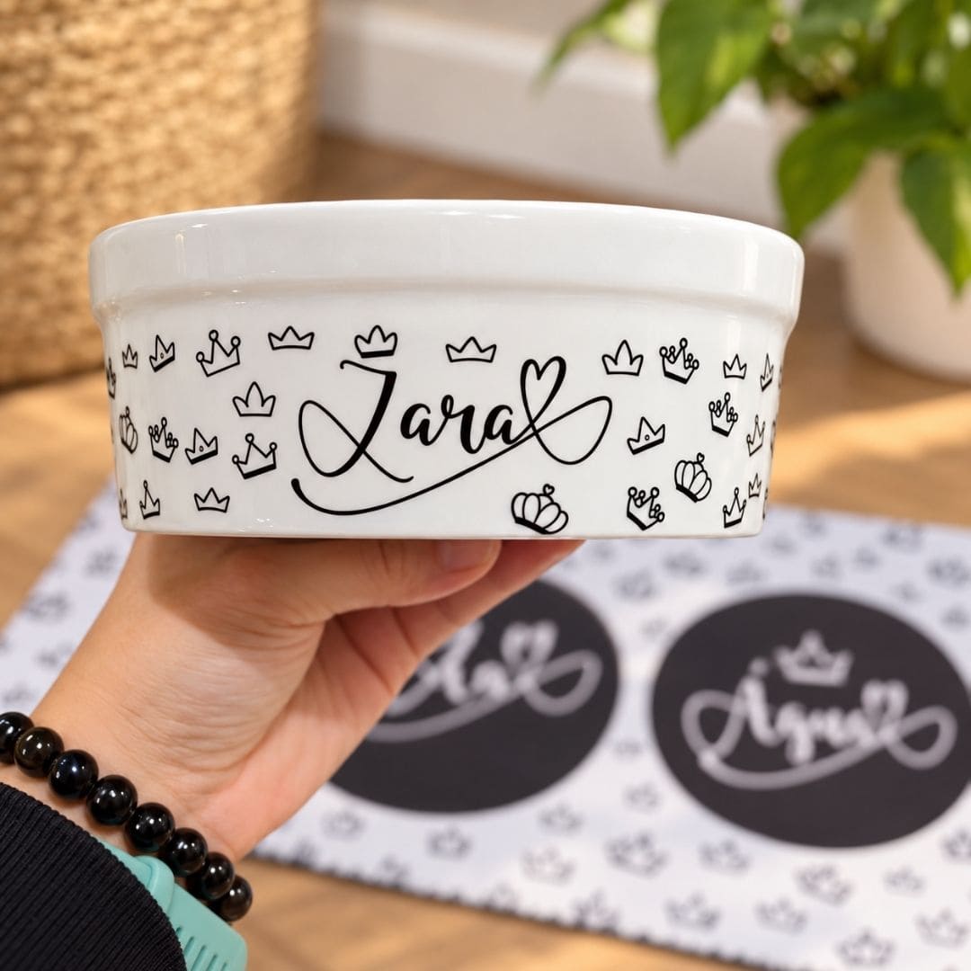 Kit Comedouro + Bebedouro + Tapete Personalizados - Realeza