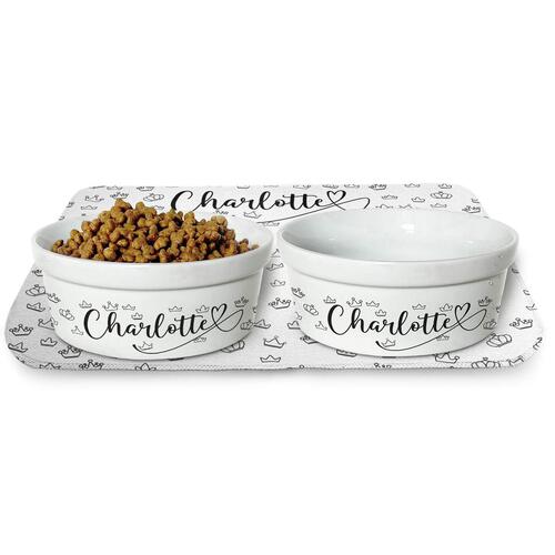 Kit Comedouro + Bebedouro + Tapete Personalizados - Realeza