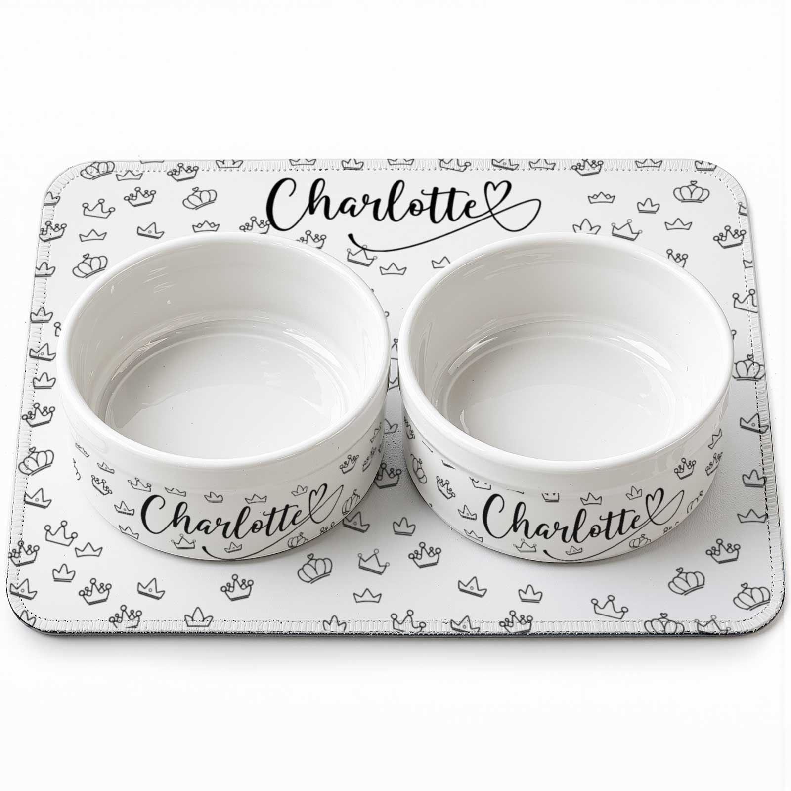 Kit Comedouro + Bebedouro + Tapete Personalizados - Realeza