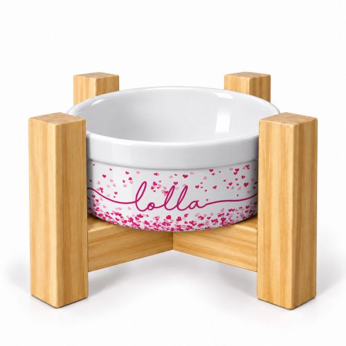 Kit 2 Tigelas Personalizadas+ 2 Suportes de Elevação - Corações Azuis ou Rosas