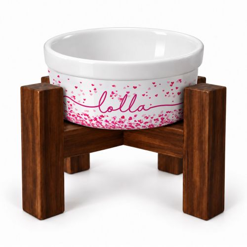 Kit Tigela Personalizada + Suporte de Elevação - Corações Azuis ou Rosas