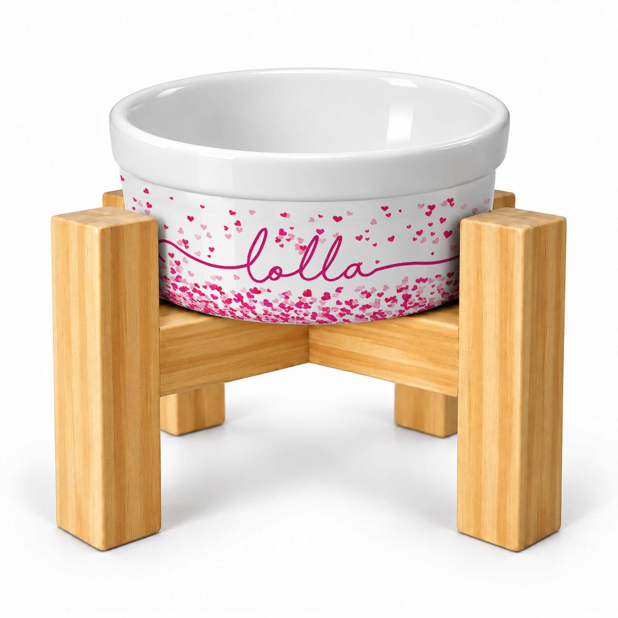 Kit Tigela Personalizada + Suporte de Elevação - Corações Azuis ou Rosas