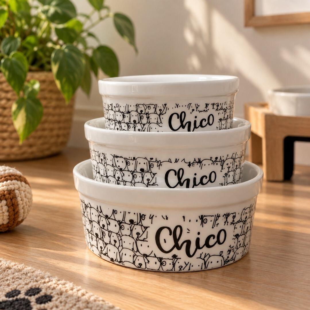 Kit 2 Tigelas Personalizadas+ 2 Suportes de Elevação - Cachorrada