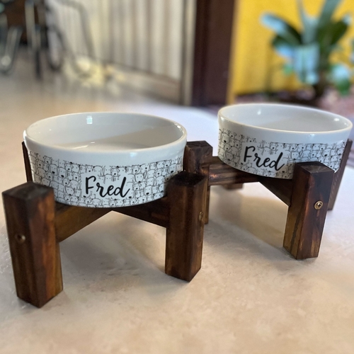 Kit Comedouro Personalizado com Suporte Individual - Cachorrada
