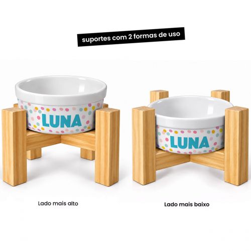 Kit Comedouro e Bebedouro Personalizados + 2 Suportes Individuais - Confetes