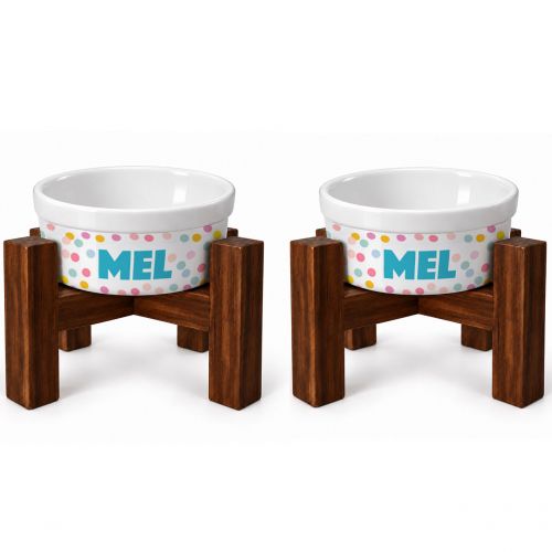 Kit Comedouro e Bebedouro Personalizados + 2 Suportes Individuais - Confetes
