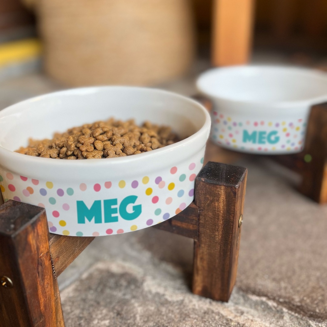 Kit Comedouro Personalizado com Suporte Individual - Confetes