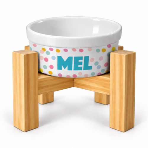 Kit Comedouro Personalizado com Suporte Individual - Confetes