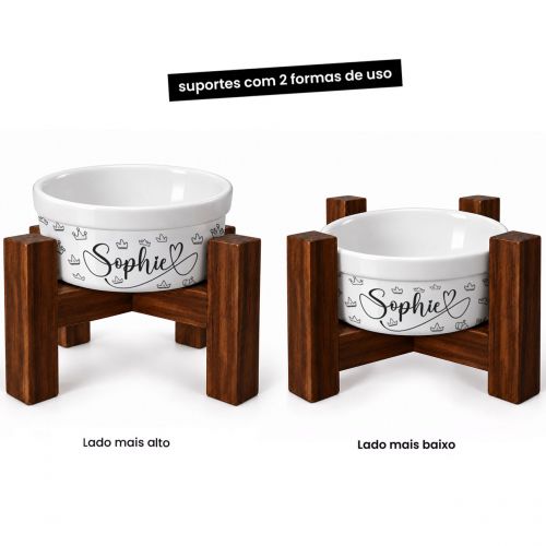 Kit Comedouro e Bebedouro Personalizados + 2 Suportes Individuais - Realeza