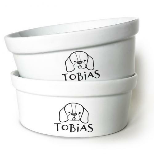 Kit Comedouro + Bebedouro Personalizados Com o Nome do Pet - Dupla de Tigelas de Cer�mica para Pets - Beagle