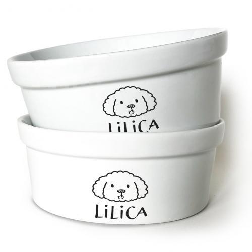 Kit Comedouro + Bebedouro Personalizados Com o Nome do Pet - Dupla de Tigelas de Cer�mica para Pets - Bichon Fris�