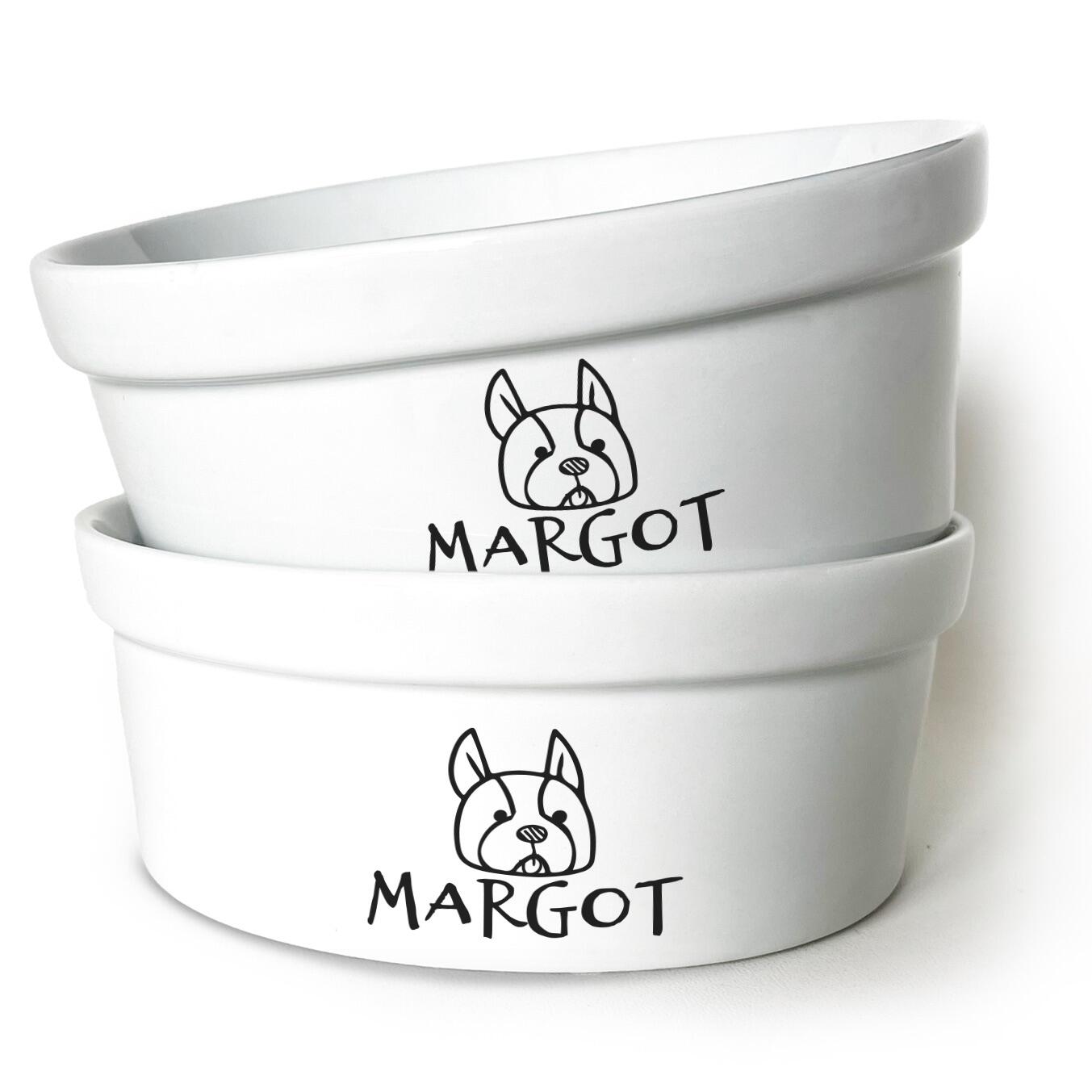 Kit Comedouro + Bebedouro Personalizados Com o Nome do Pet - Dupla de Tigelas de Cerâmica para Pets - Buldogue Francês