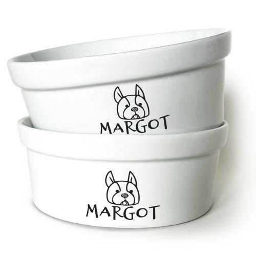 Kit Comedouro + Bebedouro Personalizados Com o Nome do Pet - Dupla de Tigelas de Cer�mica para Pets - Buldogue Franc�s