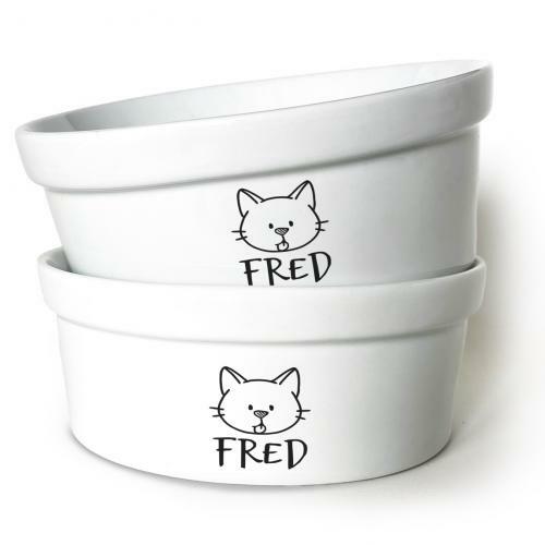 Kit Comedouro + Bebedouro Personalizados Com o Nome do Pet - Dupla de Tigelas de Cer�mica para Pets - Gato