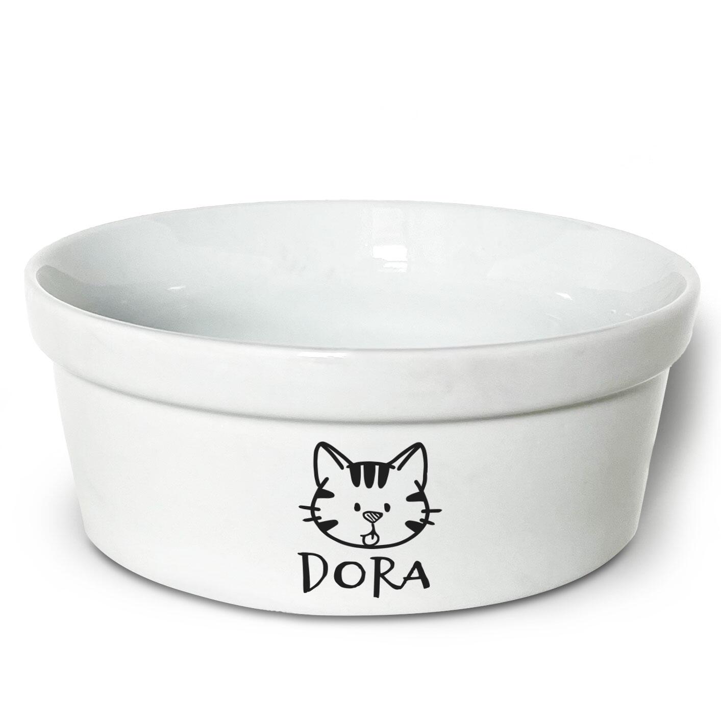 Comedouro/Bebedouro Personalizado Com o Nome do Pet - Tigela de Cerâmica para Pets - Gato Rajado