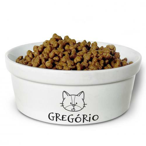 Comedouro/Bebedouro Personalizado Com o Nome do Pet - Tigela de Cer�mica para Pets - Gato Frajola