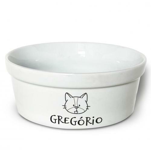 Comedouro/Bebedouro Personalizado Com o Nome do Pet - Tigela de Cer�mica para Pets - Gato Frajola