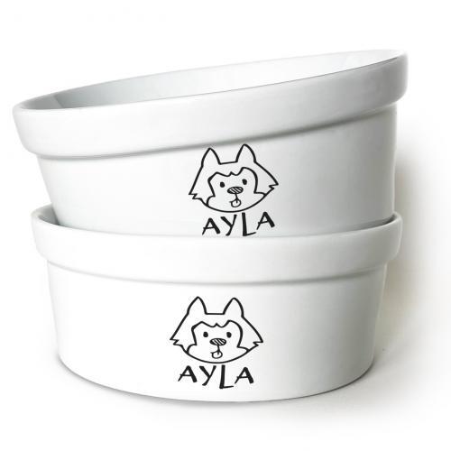 Kit Comedouro + Bebedouro Personalizados Com o Nome do Pet - Dupla de Tigelas de Cer�mica para Pets - Husky