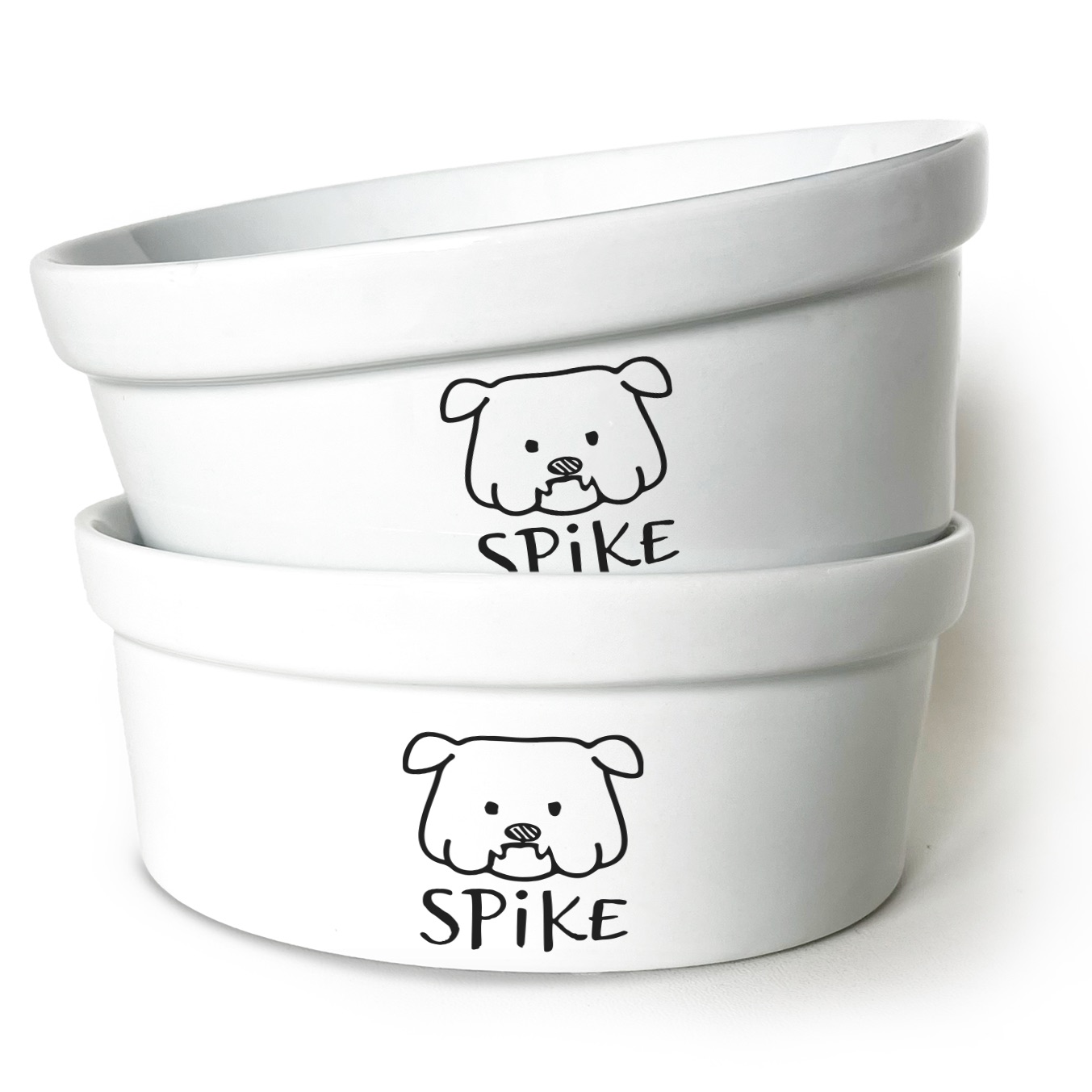 Kit Comedouro + Bebedouro Personalizados Com o Nome do Pet - Dupla de Tigelas de Cerâmica para Pets - Buldogue Inglês