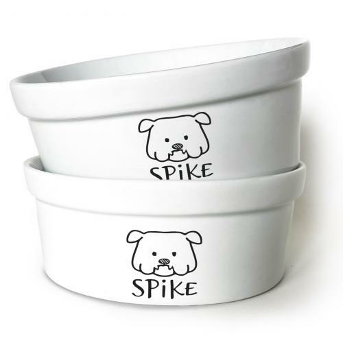 Kit Comedouro + Bebedouro Personalizados Com o Nome do Pet - Dupla de Tigelas de Cer�mica para Pets - Buldogue Ingl�s