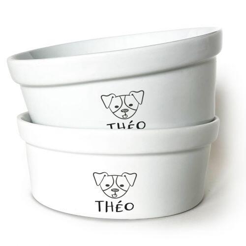 Kit Comedouro + Bebedouro Personalizados Com o Nome do Pet - Dupla de Tigelas de Cer�mica para Pets - Jack Russell