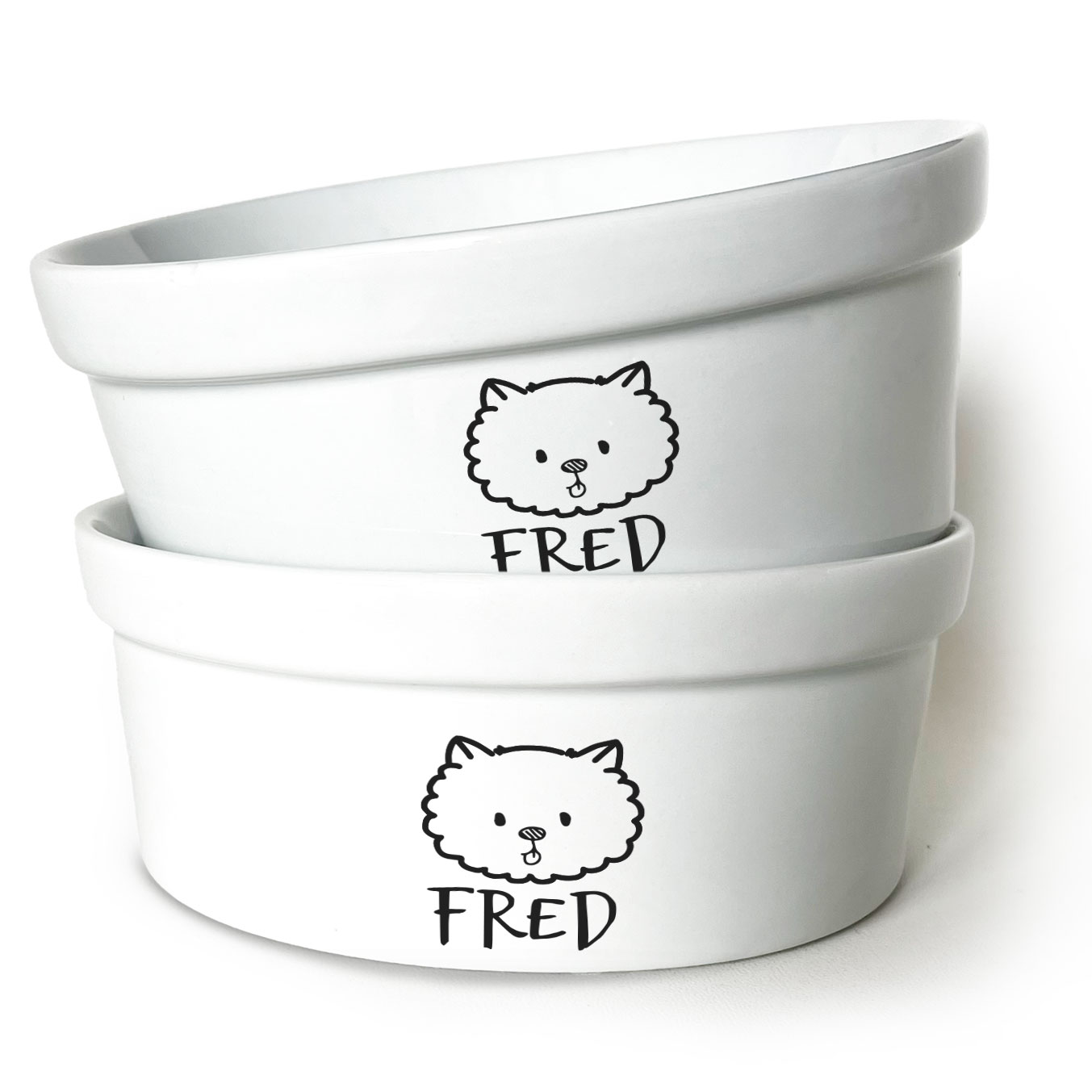 Kit Comedouro + Bebedouro Personalizados Com o Nome do Pet - Dupla de Tigelas de Cerâmica para Pets - Spitz - Lulu