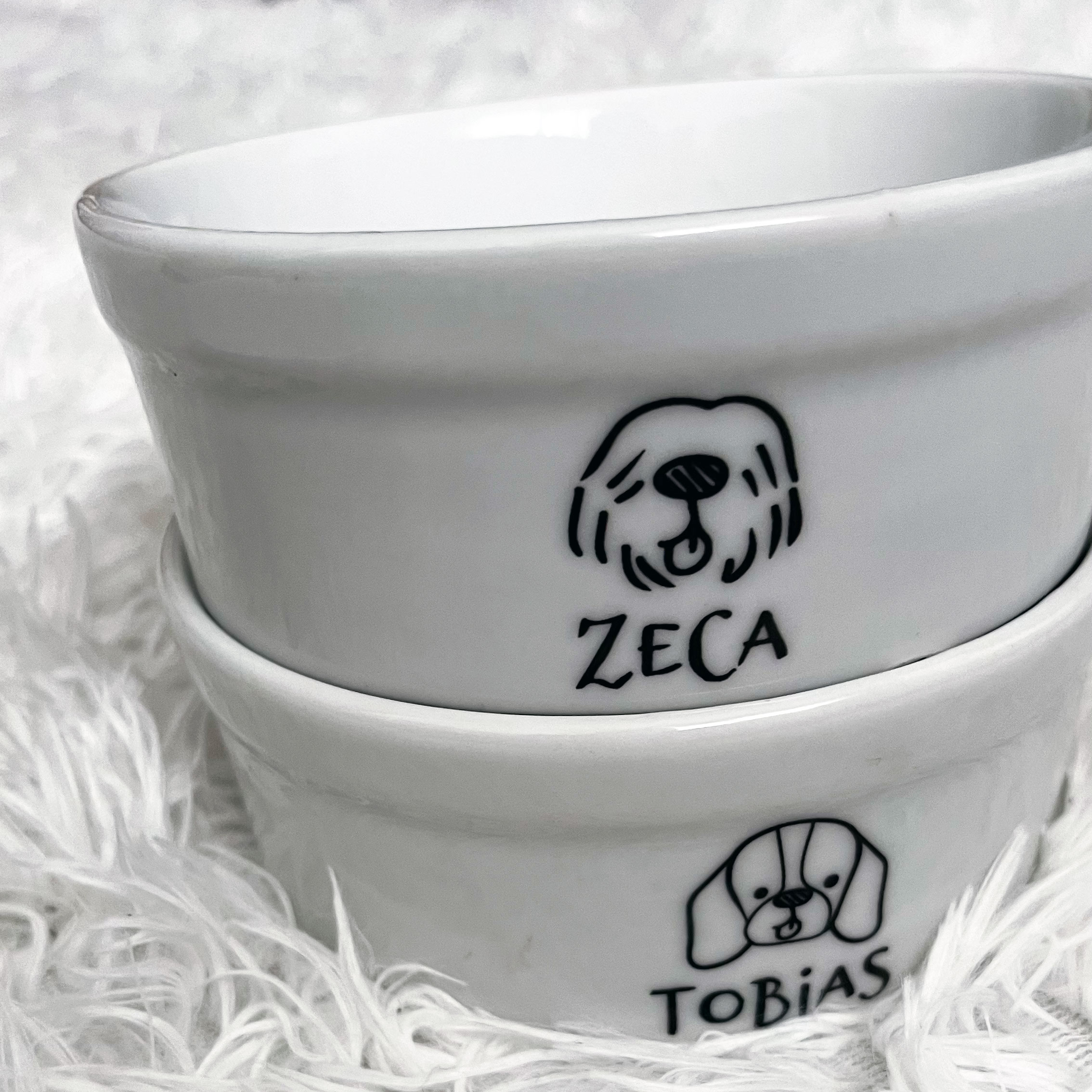 Kit Comedouro + Bebedouro Personalizados Com o Nome do Pet - Dupla de Tigelas de Cerâmica para Pets - Vira Lata Peludo