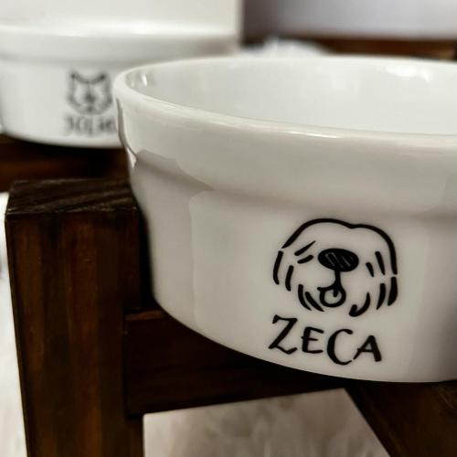 Kit Comedouro + Bebedouro Personalizados Com o Nome do Pet - Dupla de Tigelas de Cerâmica para Pets - Pinscher