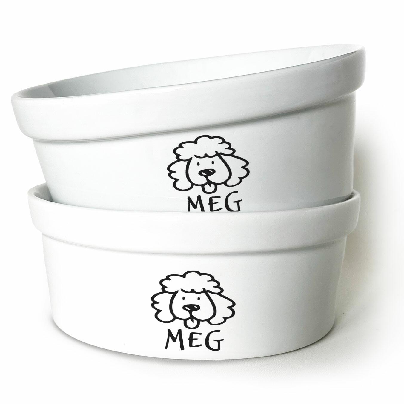 Kit Comedouro + Bebedouro Personalizados Com o Nome do Pet - Dupla de Tigelas de Cerâmica para Pets - Poodle