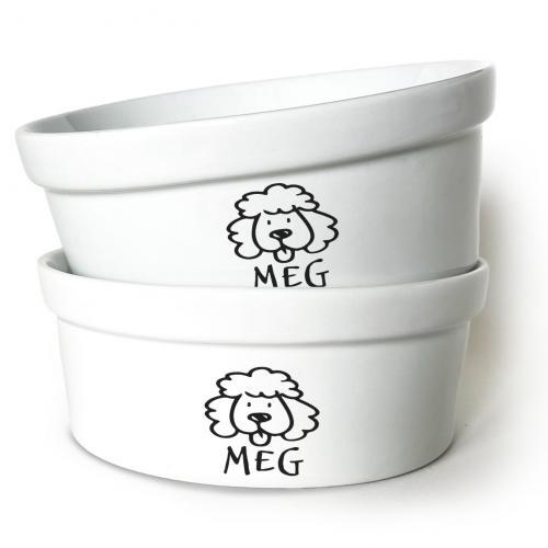 Kit Comedouro + Bebedouro Personalizados Com o Nome do Pet - Dupla de Tigelas de Cer�mica para Pets - Poodle