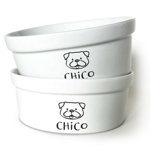 Kit Comedouro + Bebedouro Personalizados Com o Nome do Pet - Dupla de Tigelas de Cer�mica para Pets - Pug