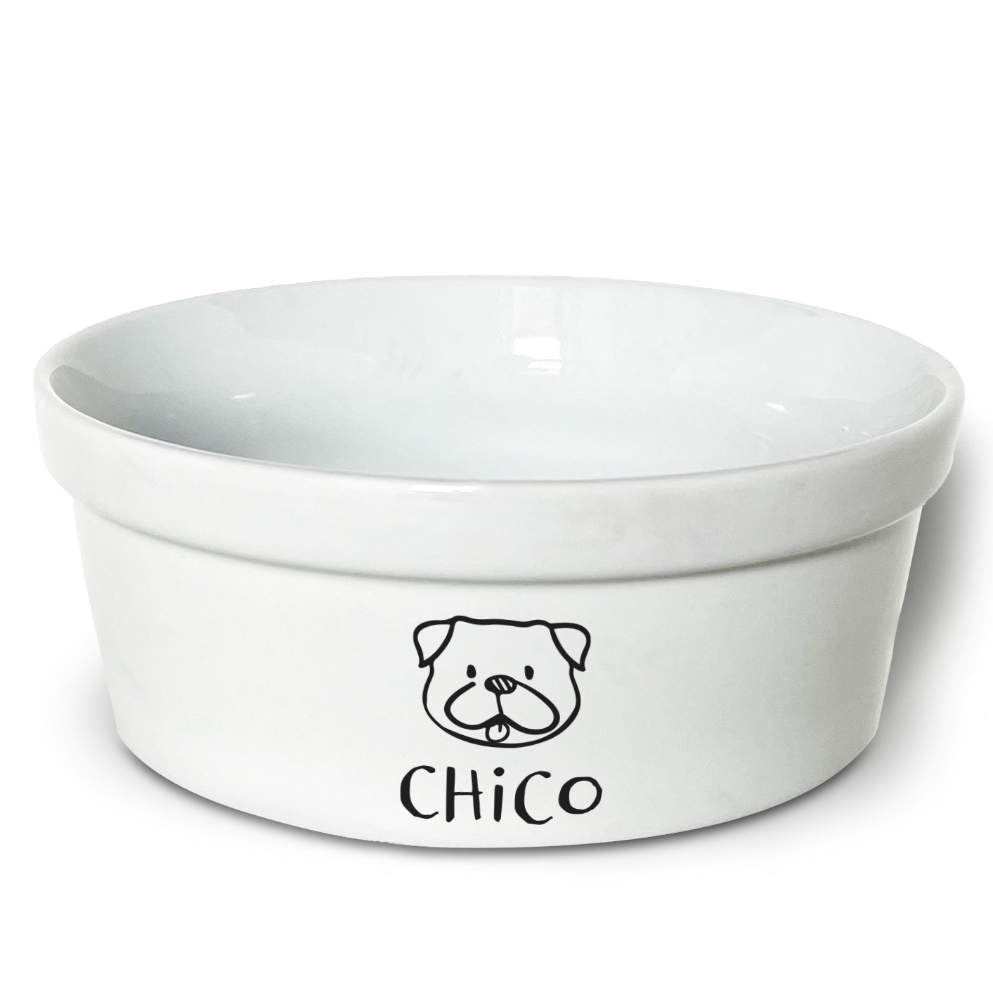 Kit Comedouro + Bebedouro Personalizados Com o Nome do Pet - Dupla de Tigelas de Cerâmica para Pets - Pug