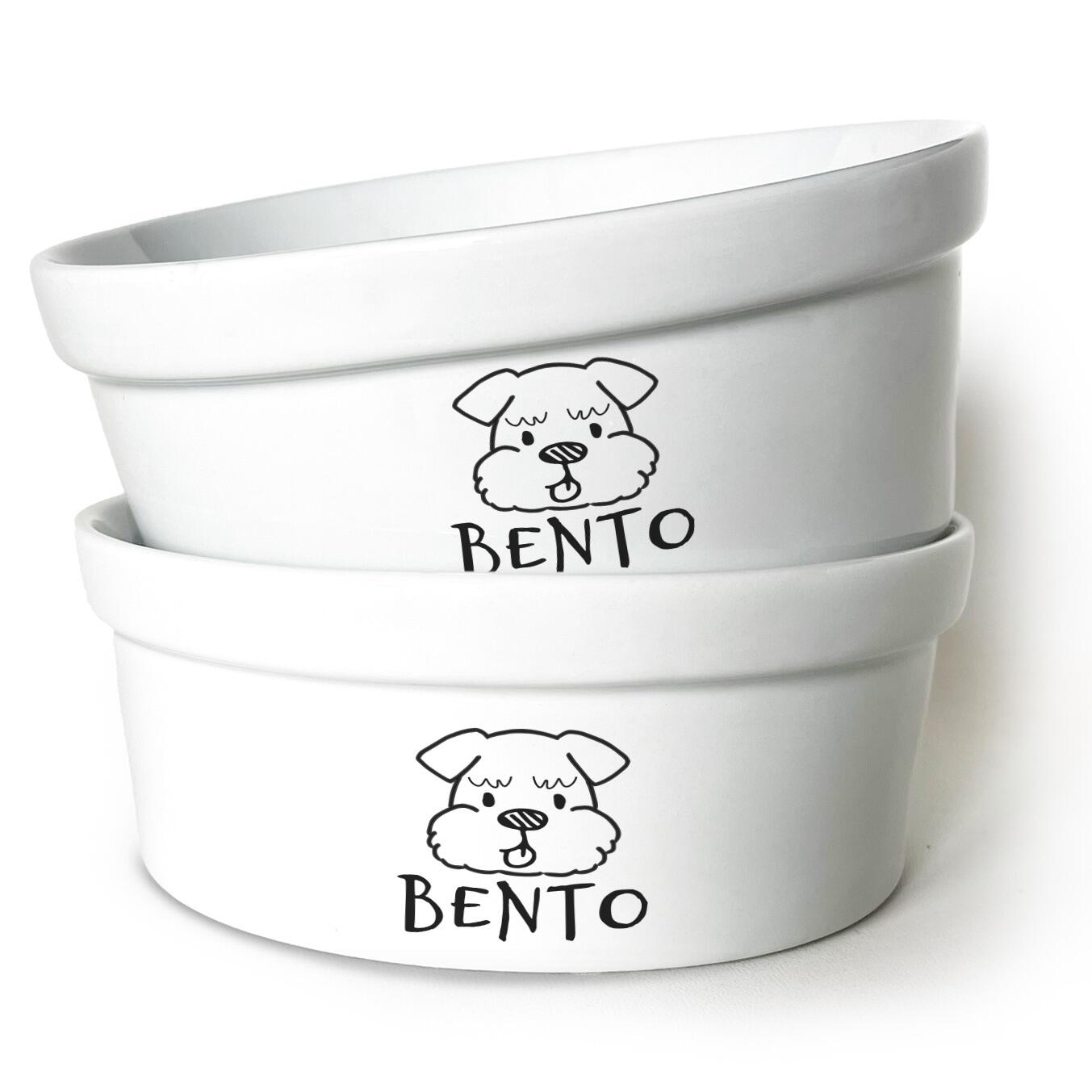 Kit Comedouro + Bebedouro Personalizados Com o Nome do Pet - Dupla de Tigelas de Cerâmica para Pets - Schnauzer